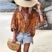 Women's Clothing Spring And Summer Ruffled Long Sleeve New Printed Loose Fashion Single Breasted Top_ecoleips.com