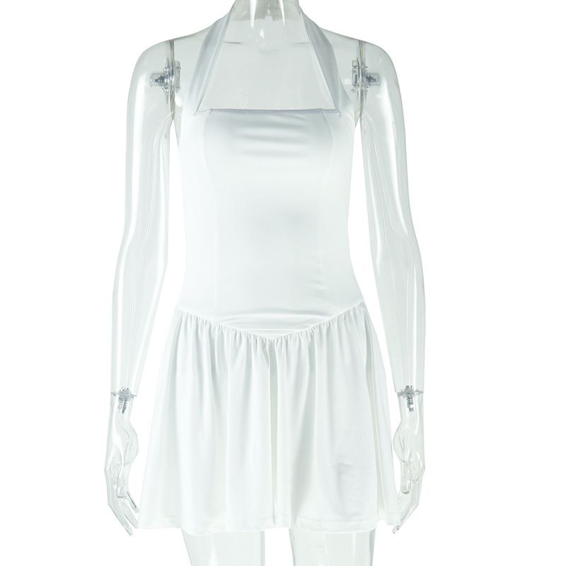 Women's Clothing Fashion Solid Color Dress Sexy Sling One Shoulder Sleeveless Backless A Line Skirt_ecoleips.com