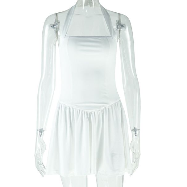 Women's Clothing Fashion Solid Color Dress Sexy Sling One Shoulder Sleeveless Backless A Line Skirt_ecoleips.com