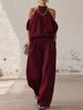 Women's Clothing Summer Women's Casual Set Off Shoulder Halter Neck Top With High Waist Wide Leg Pants Style_ecoleips.com