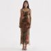 women's Clothing: Mesh Printed Long With Slit, Slim-fit Short-sleeve, Backless, Sleeveless Floral Strap Dress In_ecoleips.com
