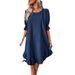 2026 Spring/Summer European And American Cross-Border Women's Vintage Cotton-Linen Mid-Sleeve Round-Neck Solid_ecoleips.com