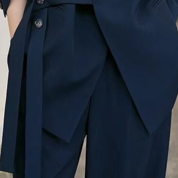 Women's Plus Size Spring Suit Set - Elegant Fly Sleeve Blouse & Trousers 3-Piece Outfit (with Camisole) For Office Casual, M-4XL (Black/Navy/Pink)_ecoleips.com