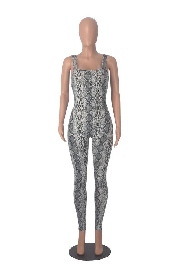 K Women's Printed Sleeveless Vest Jumpsuit With Threaded Square Collar, Exposed Back, Hip Lifting, Slim Fit Sports Jumpsuit_ecoleips.com