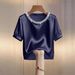 European And American Cross-border Foreign Trade New French-style Satin Pearl Collar Short-sleeve T-shirt For Women,_ecoleips.com