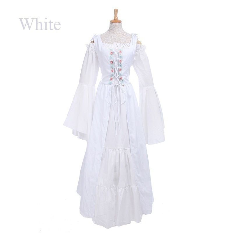 2025 European And American Square Neck Tie-Waist Medieval Renaissance Vintage Dress_ecoleips.com