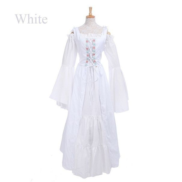 2025 European And American Square Neck Tie-Waist Medieval Renaissance Vintage Dress_ecoleips.com