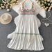 Women's Clothing Pink Heavy Embroidery Square Collar Small Flying Sleeve Dress Women's Summer Loose Slim Pleated Ruffled Long Skirt_ecoleips.com