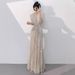 Elegant Long Sleeve Silver Evening Gown For Women Slim Fit Party Dress Birthday Celebration High-End Feel_ecoleips.com