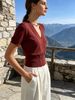 Loose Ribbed Knit Blouse, Breathable Soft Cropped Knitwear_ecoleips.com