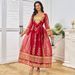 Women's Clothing New Embroidered Flower Pattern Round Neck Long Dress_ecoleips.com