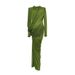 Elegant Retro Style Ruffle Waist-Defining High-Waist Solid Color Round Neck Midi Dress For Women Comfort In Every Move_ecoleips.com