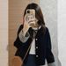 2026 Autumn New High-End Elegant Vintage Plaid Patchwork Jacket Navy Corduroy Coat For Women Spring_ecoleips.com