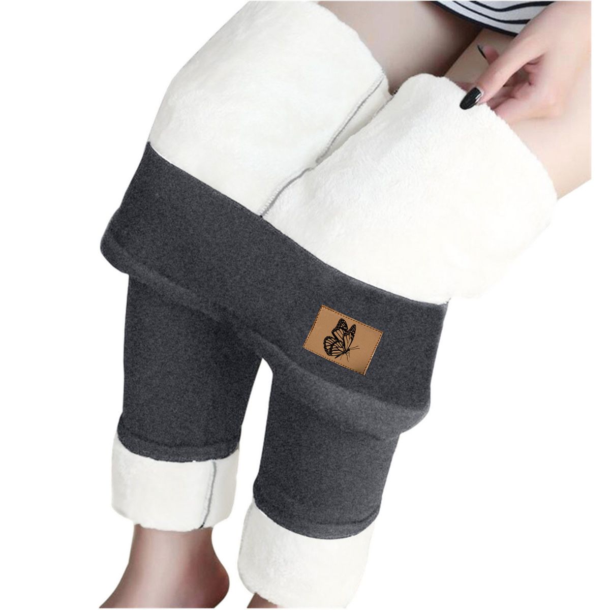 Women's Clothing Ultra-Thick Fleece-Lined Leggings Winter Thermal Tights High Waist Stretchy Skinny Pants With Cute Prints (Black/Grey)_ecoleips.com