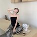 Summer Hot Girl New Women Irregular Strapless Split Vest Top Casual Striped Wide-Leg Pants Two-Piece Set_ecoleips.com