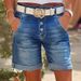 K Women's Stretch High Waisted Denim Women's Rolled Edge Mid Length Pants_ecoleips.com