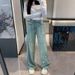 Women's Clothing High Waist Straight Leg Jeans Rhinestone Embellishments Skinny Fit Wide Leg Denim Pants Sparkly Stretch Comfort Casual Party Wear_ecoleips.com