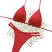 Brazilian Sexy Women's Halter Neck Bikini Triangle Cup Swimwear Studded Shorts Solid Color Tie Up New Style Beachwear_ecoleips.com
