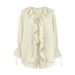 French V-Neck Flowy Ruffle Blouse & Shorts Set – Spring 2025 Trendy Two-Piece Outfit_ecoleips.com