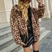 Women's Leopard Print Hooded Jacket - Oversized Zip-Up Fleece-Lined Sweatshirt, Cozy Polyester Casual Coat For Fall & Winter_ecoleips.com