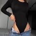 Summer Women's Slim Fit Long Sleeved Base Layer Top Solid Color Split Design Jumpsuit European And American Cross Border Wholesale_ecoleips.com