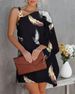 Slanted Shoulder Printed Dress With Metal Buckle Design And Irregular Straight Tube Skirt, Elegant And Suitable For Women's Dail_ecoleips.com