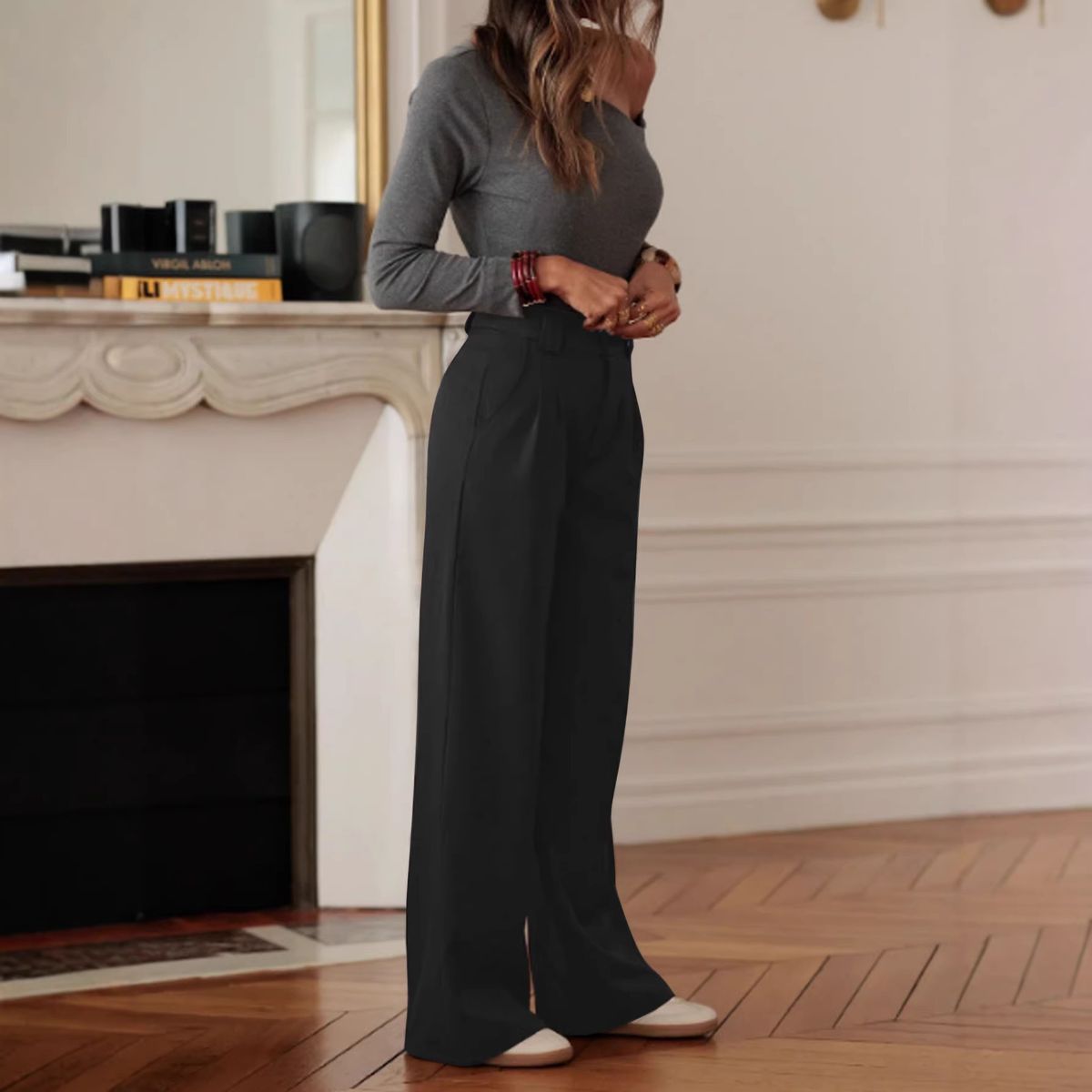 Women's High-Waist Wide-Leg Trousers - Casual Blazer Pants With Button Closure For Spring Summer Versatile Color Selection_ecoleips.com
