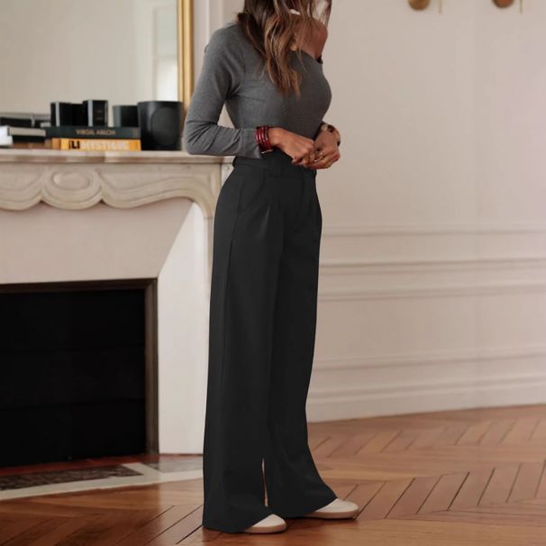 Women's High-Waist Wide-Leg Trousers - Casual Blazer Pants With Button Closure For Spring Summer Versatile Color Selection_ecoleips.com