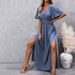Women's Clothing Ins New Elegant And Generous Deep V Neck Design With Slits On Both Sides And Pleated Waist Long Skirt_ecoleips.com