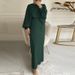 New Cross-border Elegant And Simple Lace-up Muslim Dress, Long-sleeved Solid Color Sundress Robe_ecoleips.com