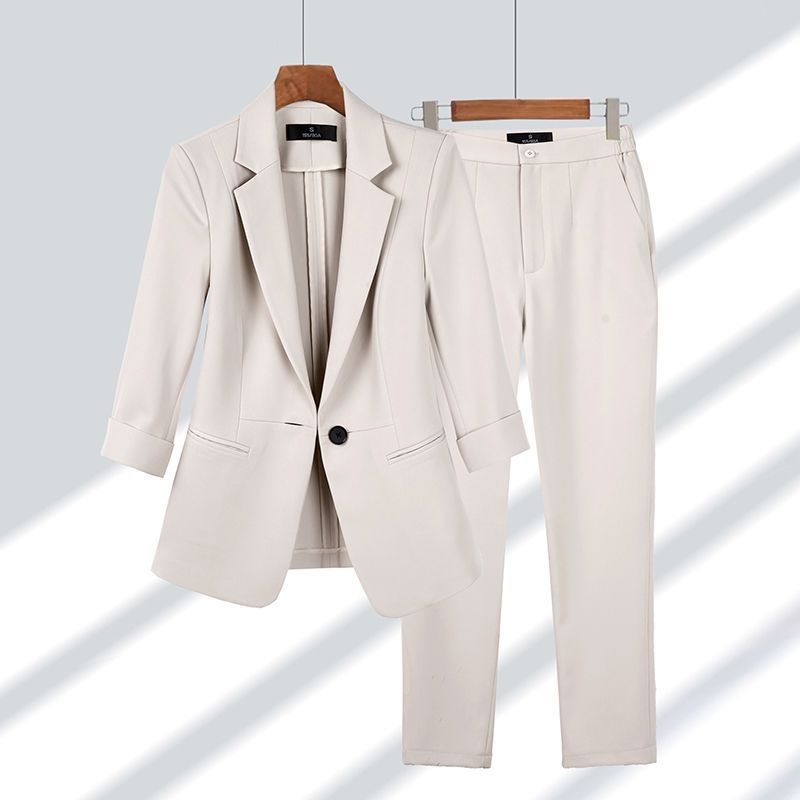 Spring Summer New Elegant Su Jacket Matching Set Women's Korean Chic Blazers Coat Pants 2 Piece Female Professional_ecoleips.com