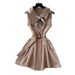 French Style Women's Sleeveless A-Line Dress High Waisted Slimming Elegant Khaki Summer Dress_ecoleips.com
