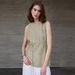Mid-length Round-neck Pure Linen Women's Tank Top, High-end Old Money Style, Color-woven, Summer Tie-up, Loose_ecoleips.com