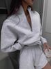 Women's Fleece Lined Zip up Sweatshirt Loose Fit Turn down Collar European American Style Autumn Winter Clothing for Ladies_ecoleips.com