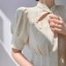 New Chinese Style Improved White Qipao Women, Youthful Style, Stand Collar, Waist-Cinching, Slimming Short Sleeve A-Line_ecoleips.com