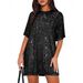 Women's Clothing Round Neck Women's Sequined Dress, Sexy Shimmering T Shirt, Sparkly Short Sleeve, Loose Fit, Party Dress_ecoleips.com