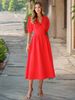 Vintage-Inspired V-Neck Midi Dress With Lantern Sleeves – Polyester A-Line Summer Dress For Women_ecoleips.com