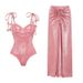 Women's Clothing Swimsuit New Three Dimensional Butterfly Decoration Sweet Girl Pink Shiny One Piece Swimsuit Beach Suit Female_ecoleips.com