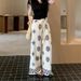 Suitable For All Seasons Bohemian Print Wide-Leg For Women, Summer Thin Ice Silk Linen Pants, Straight-Leg Draped Casual Long Pants_ecoleips.com