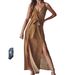 2022 European And American Cross-border Summer New Women's Camisole Dress, Sexy Backless V-neck Floral Tie Dress_ecoleips.com