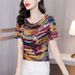 Layered Collar Women's T-Shirt, Short-Sleeve Fashionable Colorful Printed Slimming Versatile Base Shirt_ecoleips.com