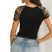 Aria Basics Aria Basics 2025 Women's Fashion European And American Sexy Slim Fit Hollow Out Striped Top Stylish Versatile Short Sleeve_ecoleips.com