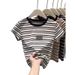 Color-Block Striped Short Sleeve T-Shirt – Structured Shoulder, 100% Cotton & Slim Fit (Women’s Casual & Office Wear)_ecoleips.com