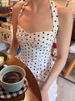 Nibber Polka Dot Print Tops Women Halter Low-Neck Bandage Ruffles Backless Sleeveless Skinny Fashion Street Versatile Vest_ecoleips.com