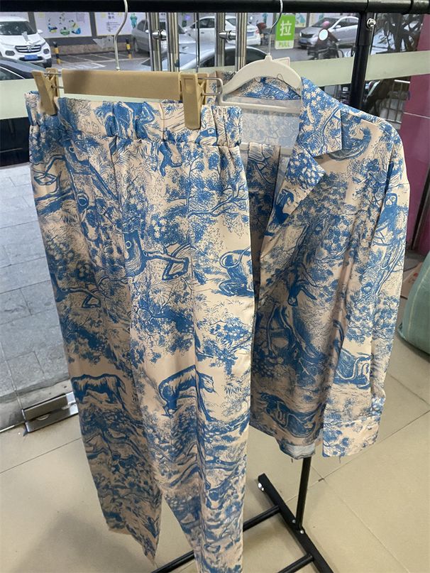 Women's Fashion High Waist Wide Leg Pants Set French Print Long Sleeved Tie Shirt European American Style 2024 New Arrival_ecoleips.com