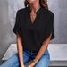 Women's Summer Casual V Neck Loose Shirt Tops Solid Color_ecoleips.com