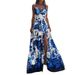 Vintage Floral Print Maxi Dress V Neck Slit Sundress Women's Stretchy Polyester High Low Hem L-3xl_ecoleips.com