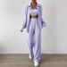 Women's Clothing Autumn And Winter Solid Color Button Cardigan Lapel Casual Fashion Two Piece Set_ecoleips.com
