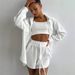 Women's Clothing new arrival lapel loose shirt high waist shorts two piece fashion casual suit_ecoleips.com