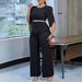 Women's Clothing New Fashion Temperament Elegant Solid Color Tops Wide Leg Pants Two Piece Suit_ecoleips.com